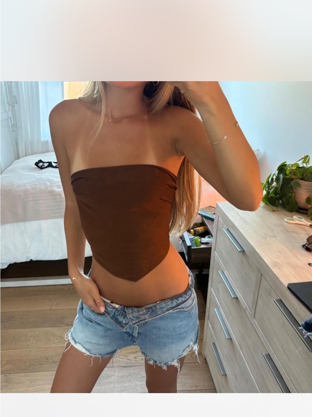 Revolve Brown Scarf Top
